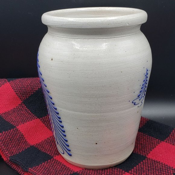 SOLD Eldreth Pottery Vase Santa Blue Salt Glaze 8" Signed Dated 1990 - Picture 4 of 12